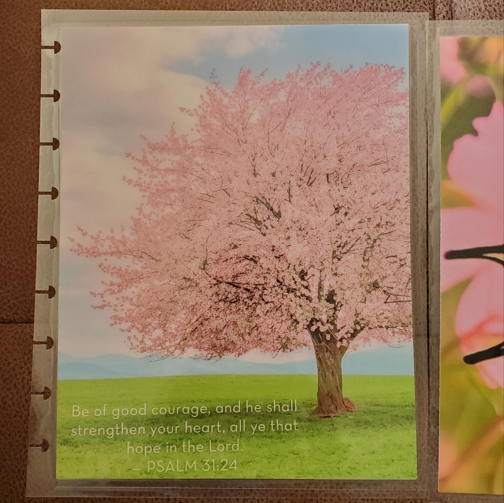 Hand Made cover For A Classic Sized Disc Bound Planner Psalm 31:24 cherry tree